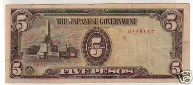 5 Pesos Banknoten Philippinen Japanische Besetzung 1943