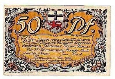 50 Pfennig Banknote Notgeld Bonner Stadtsoldaten Corps