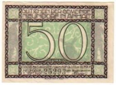 50 Pfennig Banknote Notgeld Gemeinde Neundorf 1921