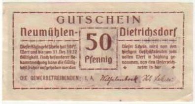 50 Pfennig Banknote Notgeld Neumühlen Dietrichsdorf1922