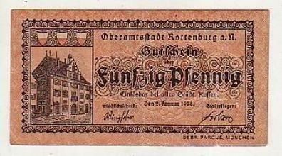 50 Pfennig Banknote Oberamtsstadt Rottenburg a.N. 1921