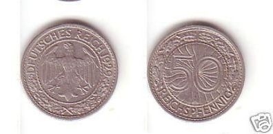 50 Pfennig Nickel Münze Weimarer Republik 1929 A