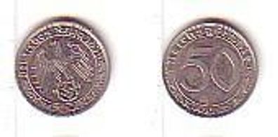 50 Pfennig Nickelmünze Deutsches Reich 1939 F Jäger 365