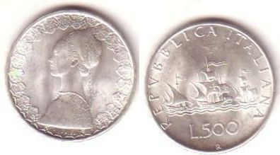 500 Lire Silber Münze Italien 1966 R Segelschiffe