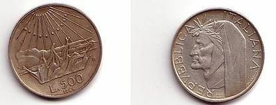 500 Lire Silber Münze Italien Dante Alighieri 1965