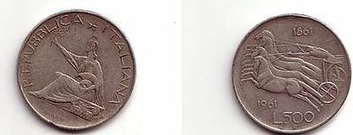 500 Lire Silber Münze Italien Pferdegespann 1961