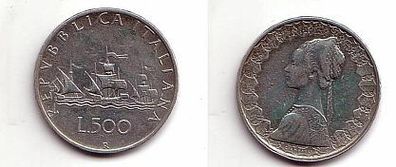 500 Lire Silber Münze Italien Segelschiffe 1960
