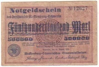 500000 Mark Banknote Inflation Mecklenburg Schwerin