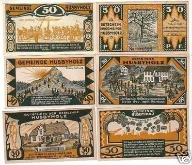 6 Banknoten Notgeld der Gemeinde Husbyholz 1921
