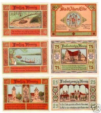 6 Banknoten Notgeld der Stadt Aken Elbe 1921