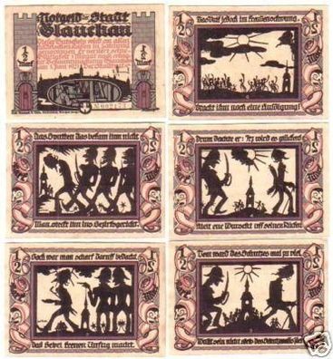 6 Banknoten Notgeld der Stadt Glauchau 1921
