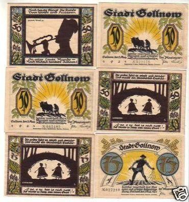 6 Banknoten Notgeld der Stadt Gollnow in Pommern 1921