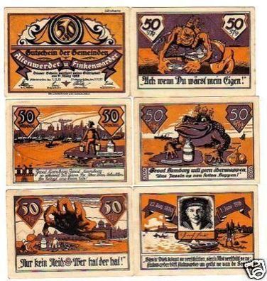 6 Banknoten Notgeld Gemeinde Altenwerder 1921