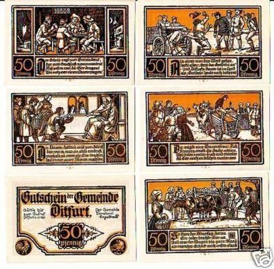 6 Banknoten Notgeld Gemeinde Ditfurt 1921
