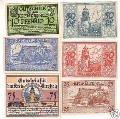 6 Banknoten Notgeld Kreis Diepholz 1920-1921