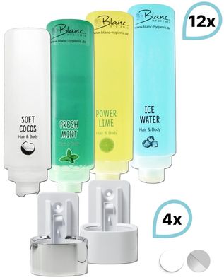 SET: Dusch- und Haarshampoo 12x420ml verschied. Düfte ohne oder mit Wandhalterung