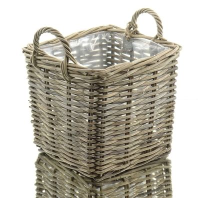 VAN DER LEEDEN Rattan Pflanzkorb quadratisch mit Folienauskleidung 30 x 30 cm