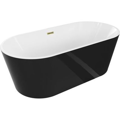 Mexen Luna freistehende Badewanne 180x80 cm, weiß/schwarz, goldener Abfluss