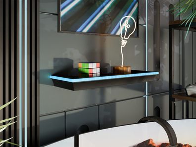 Wandregal Wrotyn mit LED-Beleuchtung Wohnzimmer Hangeregal Wandschrank M24