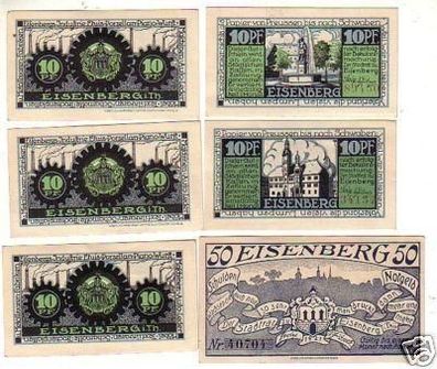 6 Banknoten Notgeld Stadt Eisenberg 1921