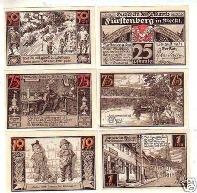 6 Banknoten Notgeld Stadt Fürstenberg in Meckl. 1921