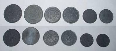 6 Zink Münzen Besetzung Belgiens im 1. Weltkrieg 1916-18