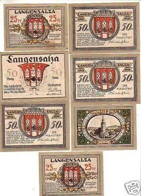 7 Banknoten Notgeld der Stadt Langensalza 1921