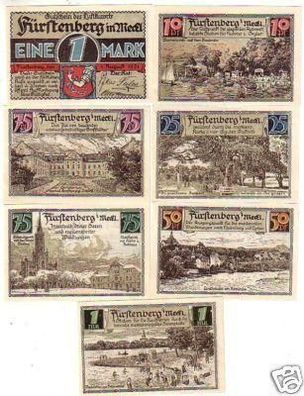 7 Banknoten Notgeld Stadt Fürstenberg in Meckl. 1921