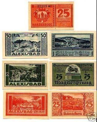 7 Banknoten Notgeld Stadt Harzgerode 1921
