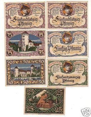 7 Banknoten Notgeld Stadt Rheinsberg Mark um 1921