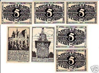 7 Banknoten Notgeld Stadt Zörbig 1921