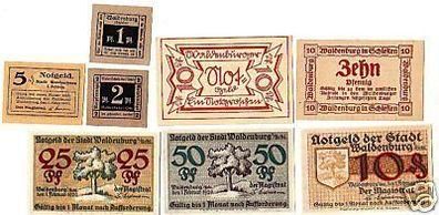 8 Banknoten Notgeld Stadt Waldenburg in Schlesien 1920