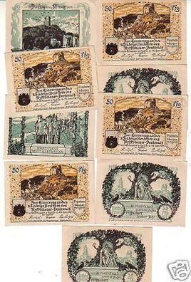 9 Banknoten Notgeld der Stadt Frankenhausen 1921