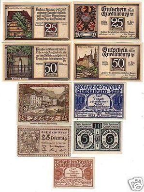 9 Banknoten Notgeld der Stadt Quedlinburg 1921