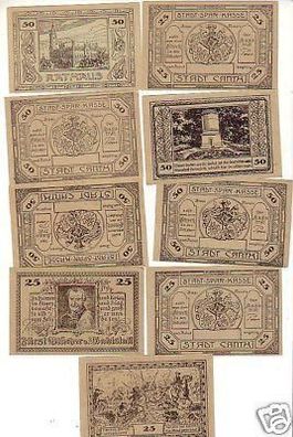 9 Banknoten Notgeld der Stadtkasse Canth um 1921