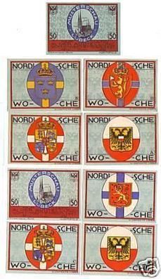 9 Banknoten Notgeld Nordische Woche Lübeck 1921