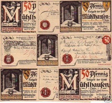 9 Banknoten Notgeld Stadt Mühlhausen Thüringen 1921