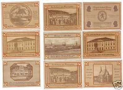 9 Banknoten Notgeld Stadt Weimar 1921