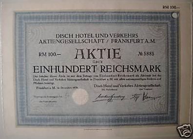 Aktie Disch Hotel-/ Verkehrs AG Frankfurt 1929 (Mü0558)
