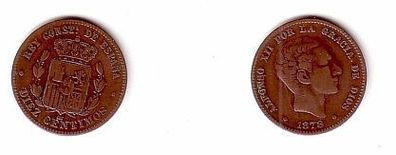 alte 10 Centavos Kupfer Münze Spanien 1878