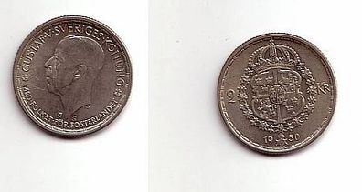 alte 2 Kronen Silber Münze Schweden 1950