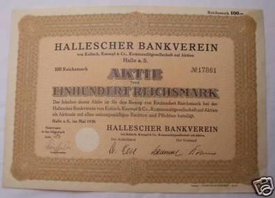 alte Aktie Hallescher Bankverein Kulisch Kaempf Co 1938