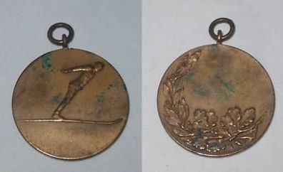 alte Bronze Medaille mit Skispringer um 1930