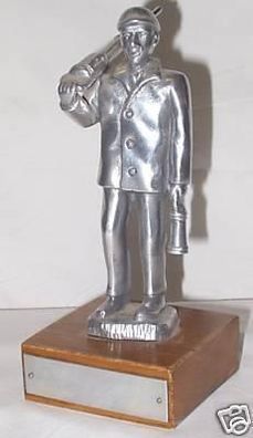 alte Figur Pokal Bergmann mit Bohrmeißel aus Metall