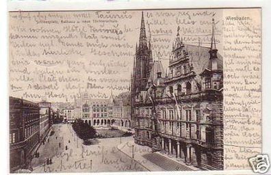 33307 Ak Wiesbaden Schlossplatz Rathaus usw. 1905
