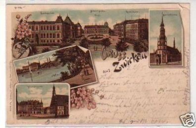 34366 Ak Lithographie Gruss aus Zwickau 1903