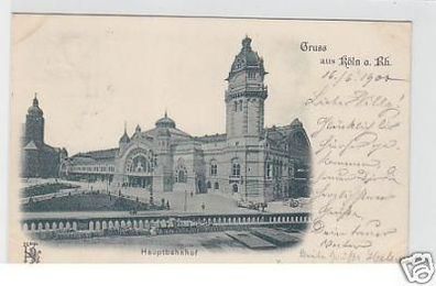 34330 Ak Gruß aus Köln am Rhein Hauptbahnhof 1900
