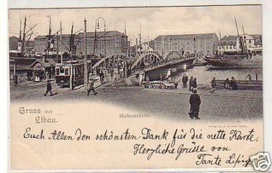 34241 Ak Gruß aus Libau Lettland Hafenbrücke 1901
