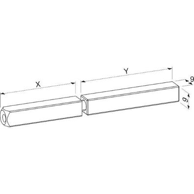 ECO Drückerstift geteilt Vierkant 9mm 60/85mm