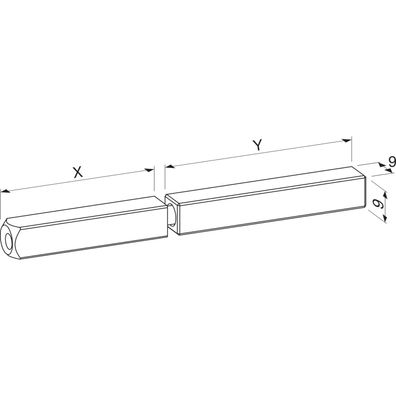 ECO Drückerstift geteilt Vierkant 9mm 50/65mm